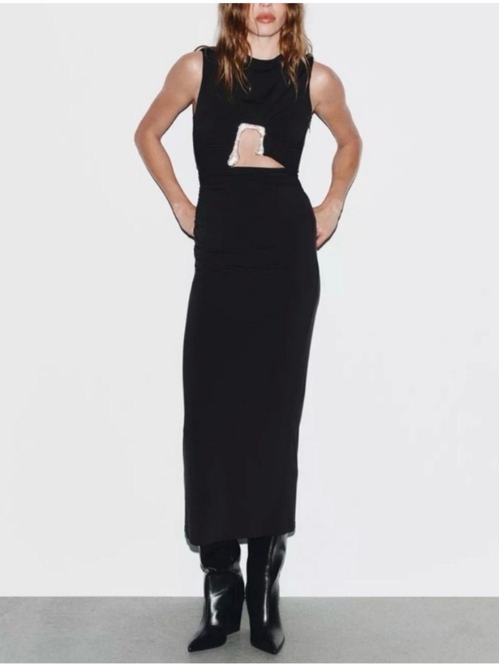 Zara Black Sleeveless Cutout Midi Skirt